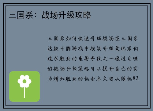 三国杀：战场升级攻略